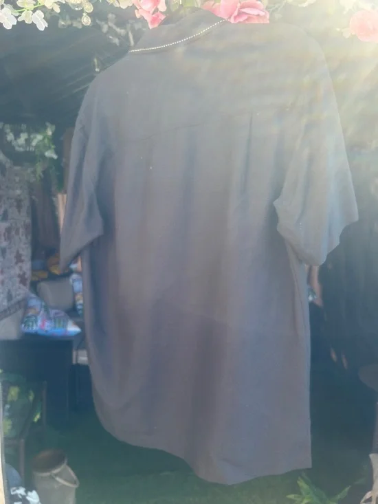 Tropical Palm Embroidered Cuban Shirt - Black & Cream - Picture 4 of 4